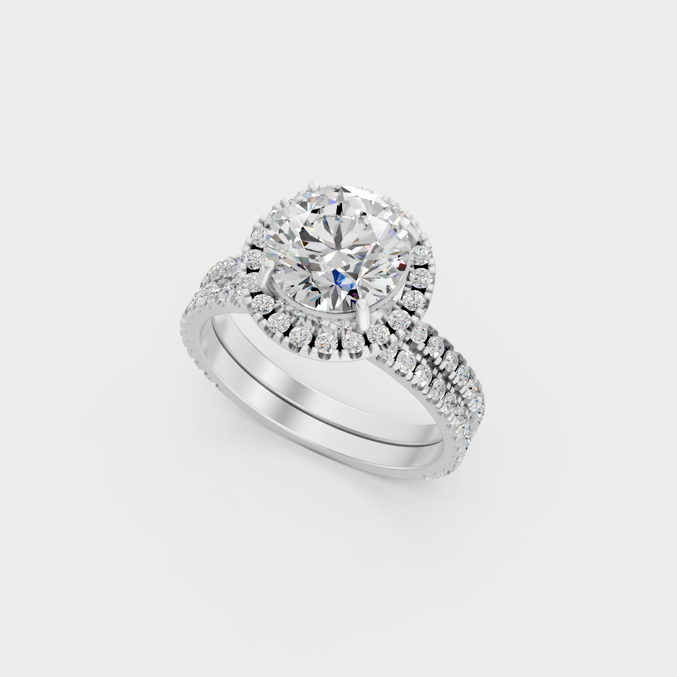 Elegant White Gold Round Halo Ring Set Fine Jewelry